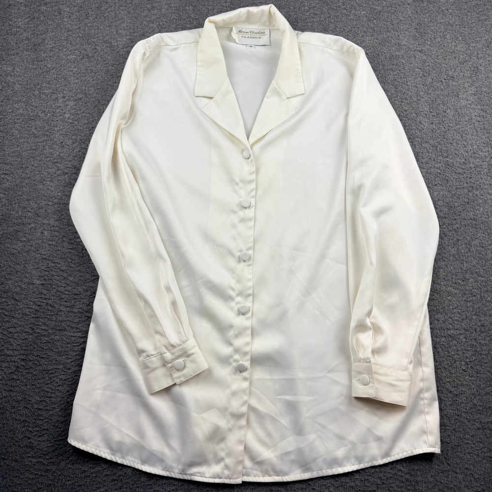 Marisa Christina Classics Ivory Satin Button Down Blouse Women's‎ S Small